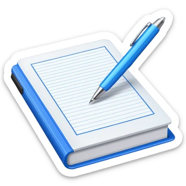 open textbook with a pen beside it sticker