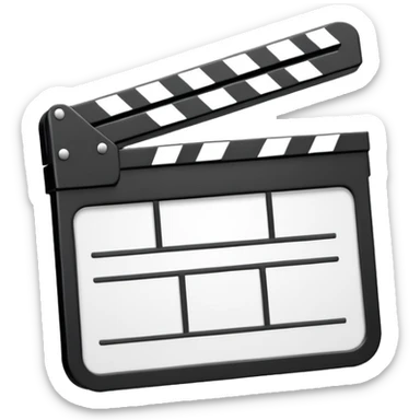 outline only movie clapper, black wireframe style, absolute minimal details, no fill sticker