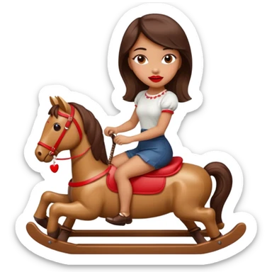 solarpunk - Seductive girl rides on a rocking horse and holds a huge lipstick sticker