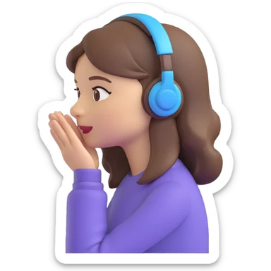 girl listening to viewer, side view, hand to ear, emoji style, with brown hair sticker