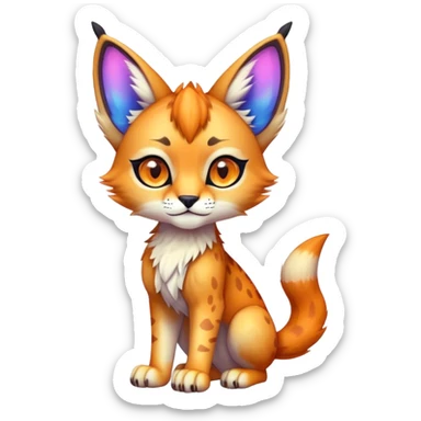 An iridescent transparent luminescent colorful chibi cute cool lynx-caracal-serval-fakemon-creature-hybrid sticker