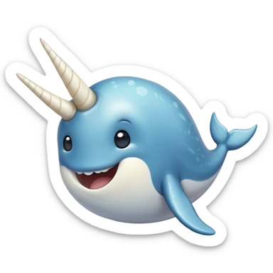 Cinematic Comical Narwhal Portrait Emoji, Head tilted dramatically with an exaggeratedly amused expression, featuring a sleek, elegantly streamlined body with a prominently spiraled ivory tusk and wide, comically expressive eyes full of playful disbelief, Simplified yet hilariously expressive features, highly detailed, glowing with a slightly sassy arctic glow, high shine, dramatic yet playful, stylized with an air of quirky marine mischief, soft glowing outline, capturing the essence of a meme-worthy narwhal that looks ready to side-eye its way into viral fame! sticker