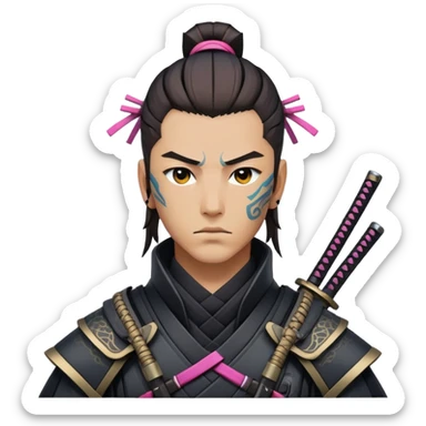 modern nomad samurai with cyberpunk elements sticker