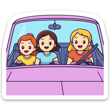 3 white female teenager best friends cruising in car and singing to music girls singing in a car sticker