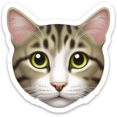 cat Tabby (Mainly black and brown) fluffy cat pink-nose light-green-eyes,-white-long-whiskers,-white-spots-near-the-nose sticker