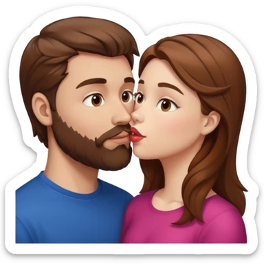White man with brown hair and beard kissing lips with a white girl with brown hair sticker
