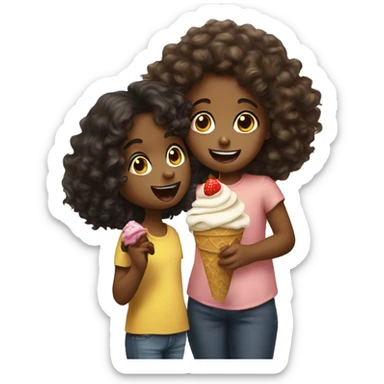 Dog eating ice cream with a little black girl with curly hair sticker