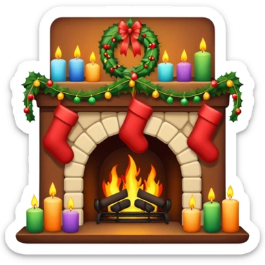 Christmas fireplace with decorations sticker