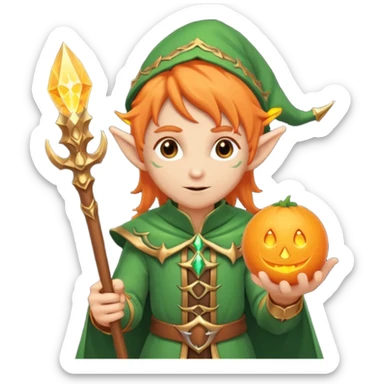 Orange Haired Elf, Mage elf with glowing orange staff sticker