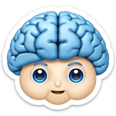 A face emoji with a friendly expression and hair is replaced with a blue brain sticker