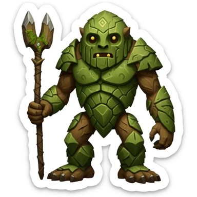 Ancient Moss-Green Stone-Flecked Runic-Engraved Bark-Skinned Forest Golem-Fakémon-creature (full body) sticker