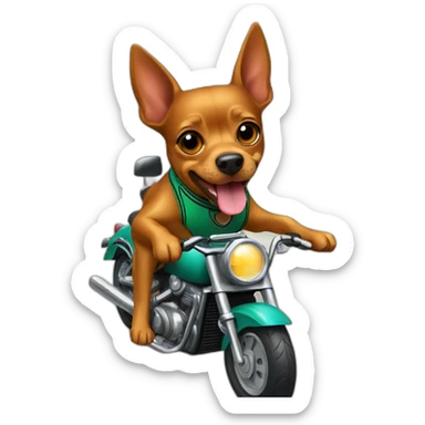 caramel color pinscher dog as basketball player riding a motorcycle sticker