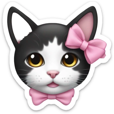 black and white cat with a small pink bow sticker