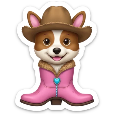 dog wearing pink cowboy boots sticker