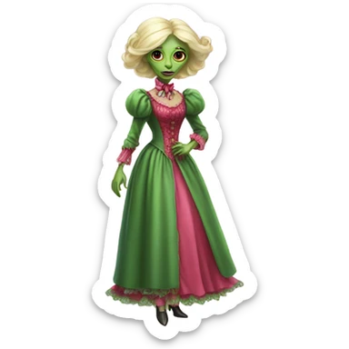 galora "green blonde alien woman"  in red pink Victorian dress elegant, full body sticker