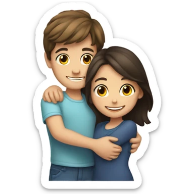 Brunette boy and girl hugging and smiling sticker