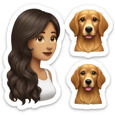 Mujer morena de pelo largo y liso de color marrón oscuro con un perro golden retriver sticker