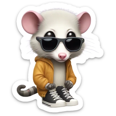 opossum wearing big sneakers and sunglasses sticker