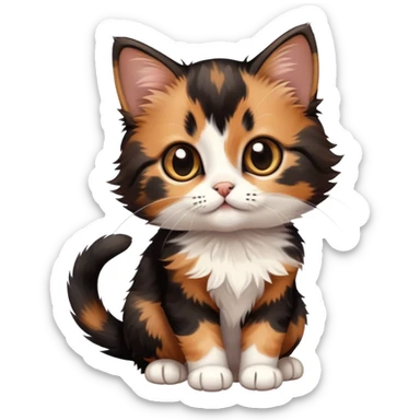 A young black and brown calico kitten sticker