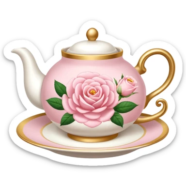 Milk rose tea in a beautiful tea party white and golden  floral cups  sticker