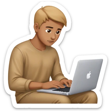 man working on his macbook laptop looking down sticker