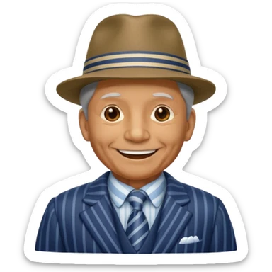 old weighted man with striped suit and felt hat sticker