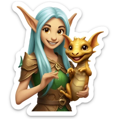 an elf woman holding jolly bronze dragon sticker