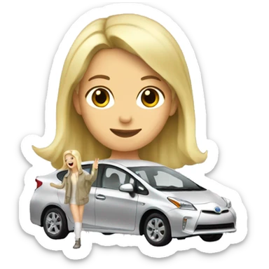Blonde girl opening a silver Prius sticker
