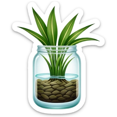 Snake plant with only straight up leaves in a glass jar with water sticker