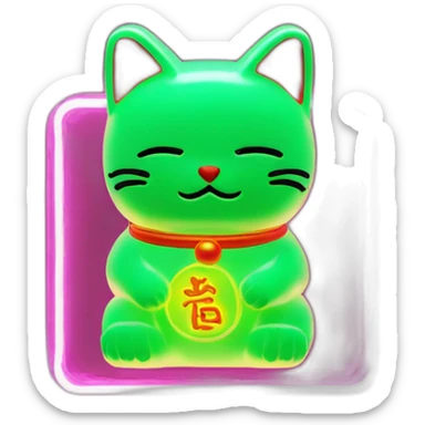 maneki neko 3d in the form of green neon sign sticker