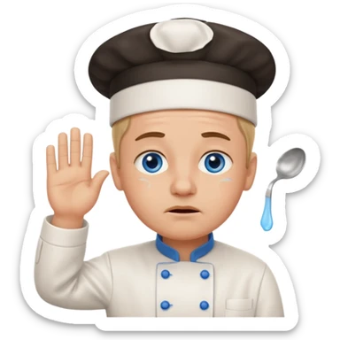 Chef saluting while crying blue eyes sticker