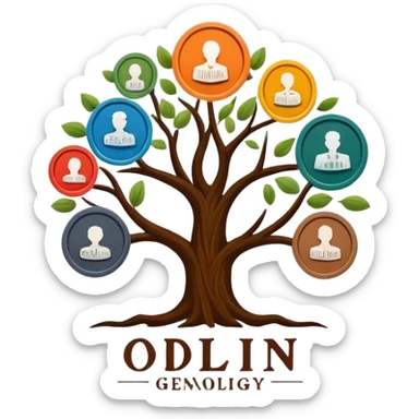 created a highly detailed but manly looking family genealogy logo too include the name Odlin and a title of Genealogy while using multiple colors in the logo sticker