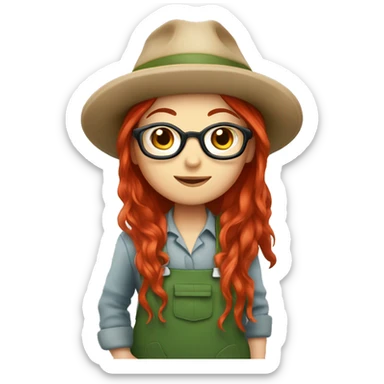 Chibi female gardener with long red hair and glasses sticker