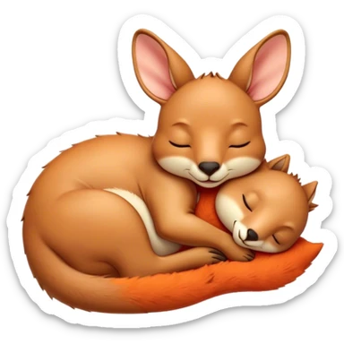 Meme-Worthy Cute Sleeping Kangaroo Portrait Emoji, Head resting peacefully with a contented smile, showcasing a robust build and a luxuriously soft red-orange fur, eyes shut in a serene, restful nap, Simplified yet hilariously adorable features, highly detailed, glowing with a soft, drowsy light, high shine, relaxed and utterly lovable, stylized with an air of playful laziness, bright and heartwarming, soft glowing outline, capturing the essence of a comically sleepy kangaroo, so meme‐worthy it feels like it could instantly become the next viral sensation of adorable slumber! sticker
