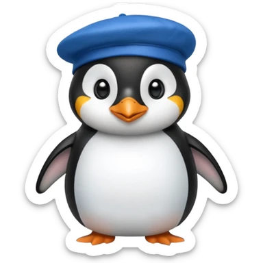 Penguin with blue beret hat sticker