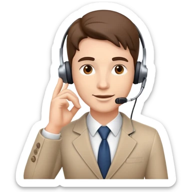 Confident sales professional with phone headset making a deal sticker