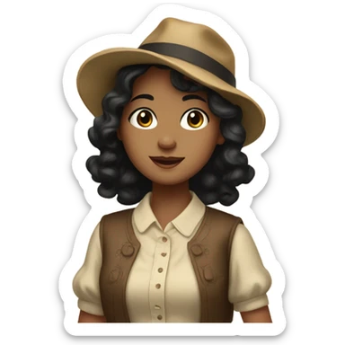 A artist  pretty girl with black wavy hair and brown eyes and vintage clothes  sticker
