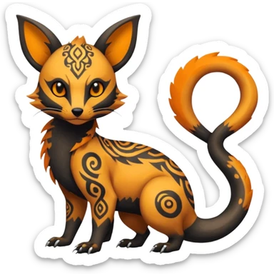 Rare warm-colored exotic cute epic aesthetic gothic colorful Salandit-Eevee-Civet-species-Fakemon-hybrid-creature, with tribal tattoo markings, full body sticker