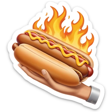 Hand Holding a Flaming Hotdog sticker