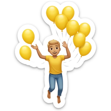 человек зацепился о шарики желтого цвета и летит вверх sticker