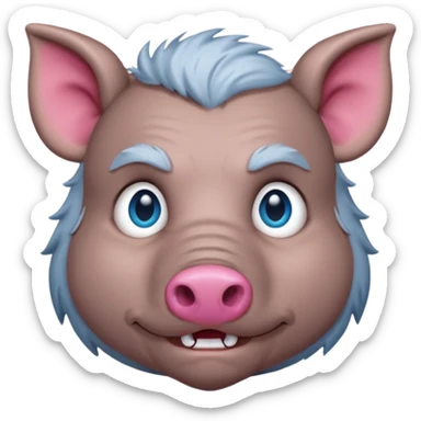 boar face, blue eyes, pink nose sticker