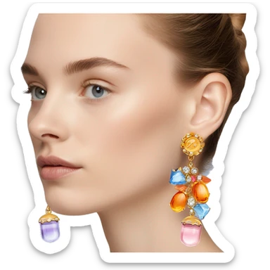 Dolce and Gabbana earrings with white and colourful lavender light blue orange pink and golden detais sticker