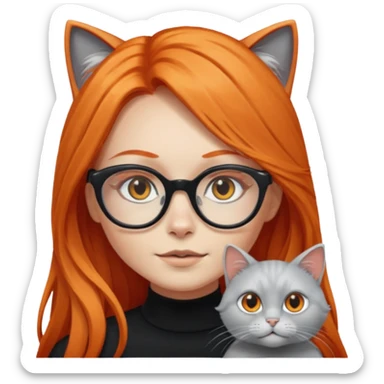 girl with very long orange hair, and silver cat-eyed glasses. Black clothes sticker