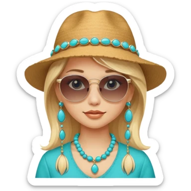 Blonde hair girl wearing sunglasses and a hat with turquoise jewelry  sticker