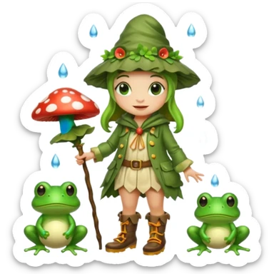 woodland bard woman dressed as frog druid, mushroom hat and rain boots sticker