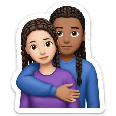 brunette girl with straight hair and medium toned guy with black cornrows hair hugging sticker
