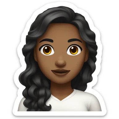Girl with brown skin tone, wavy black hairs, pretty black eyes and long lashes and white shoulder down tto sticker