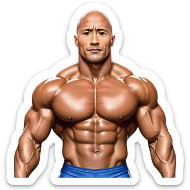Dwayne Johnson, covered in oil, on stage at a Mr. Universe bodybuilding competition, striking a 'Side Triceps' pose. His defined muscles gleam under the bright lights, with the audience and judges in the background, capturing the intense focus and strength of the moment. Transparent background. sticker