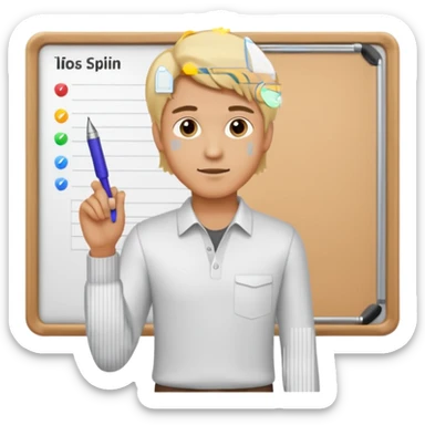 silhouette of a light-haired man standing next to a project board sticker