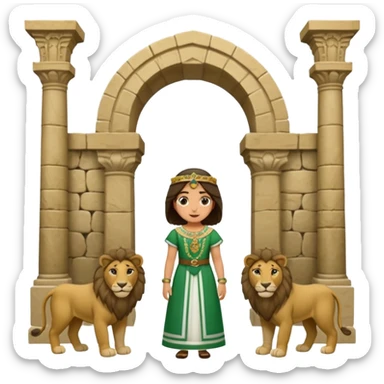 Andalousie drapeau 2 bande verte qui et une bande blanche au milieu avec une femme avec 1 lion de chaque coter d’elle sous un arc en pierre  sticker